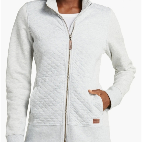 L.L. Bean Women's Quilted Full-Zip Sweatshirt Jacket | Light Gray Heather - Picture 4 of 11